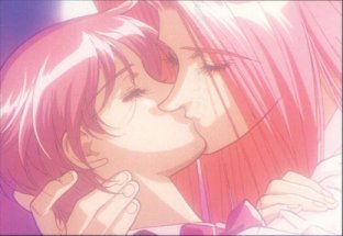 Yeah... I'm in this sappy love-y dove-y mood right now and so I needed to post this picture.  Awww... its the chick from Escaflowne kissing... wait... why's she kissing that dude?  She's gotta kiss the other one!!!!  Aaaaah!  I oh so obviously need to see the rest of the series.  Yeah...  and I would remember their names if I wasn't sleep deprived.  'Yeah, you didn't get enough sleep... well no body got enough sleep...'