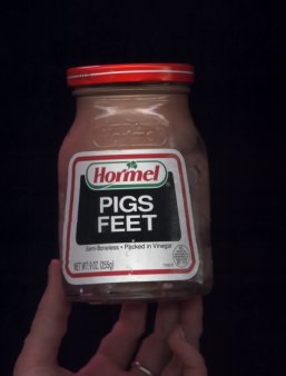 Joe and Pete pitched together to get me a jar of pig's feet for my birthday.  How sweet!  Thanks guys.